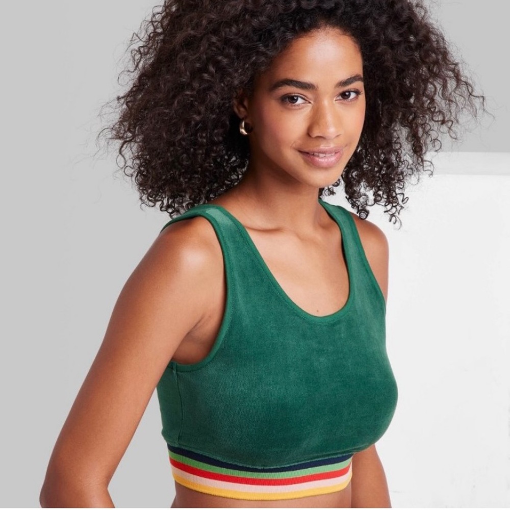 NWT Wild Fable Velour Cropped Top-Green
